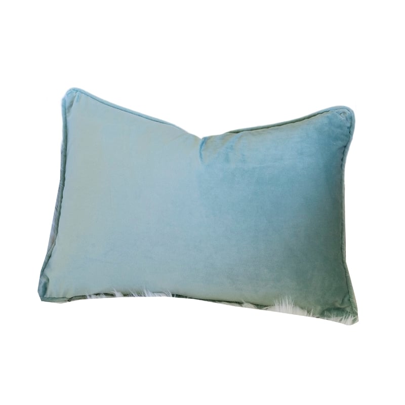 Niva Lumbar Pillow- Blue Embroidered Pumpkin- Ivory Cotton-Blend 14x20