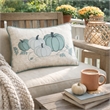 Niva Lumbar Pillow- Blue Embroidered Pumpkin- Ivory Cotton-Blend 14x20