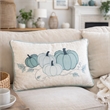 Niva Lumbar Pillow- Blue Embroidered Pumpkin- Ivory Cotton-Blend 14x20