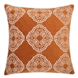 Niva Square Throw Pillow- Damask Embroidery- Burnt Orange Velvet 20 Inch