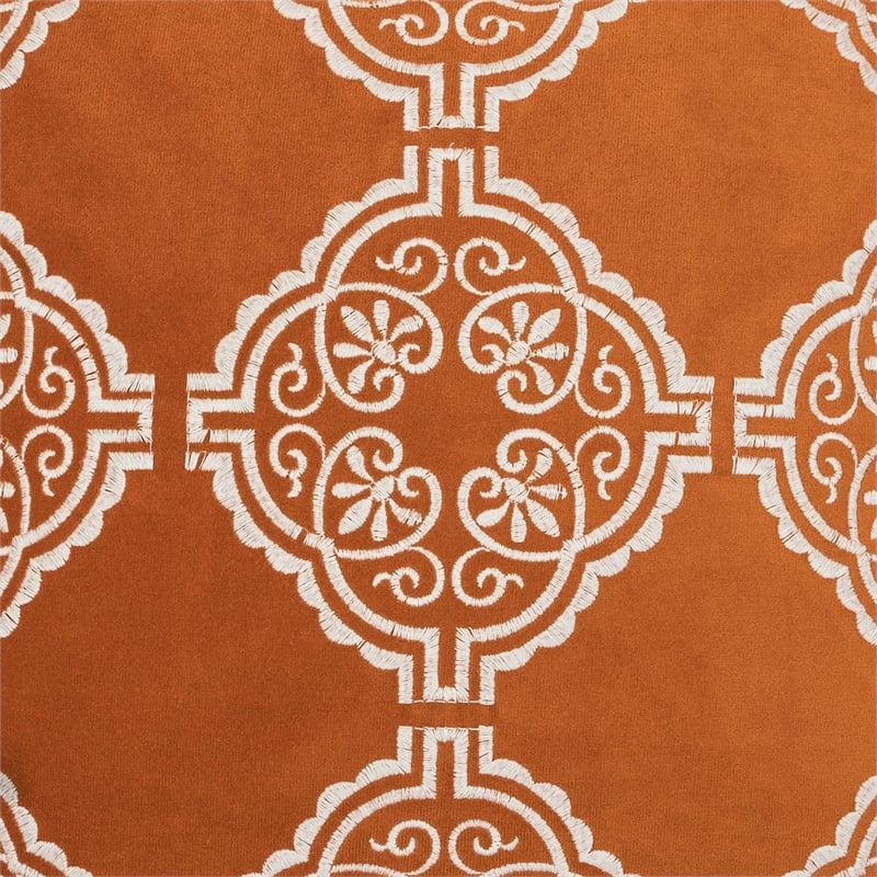 Niva Square Throw Pillow- Damask Embroidery- Burnt Orange Velvet 20 Inch