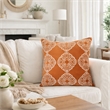 Niva Square Throw Pillow- Damask Embroidery- Burnt Orange Velvet 20 Inch