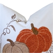 Niva Square Throw Pillow- Embroidered Rust Pumpkins- White Cotton 20 Inch