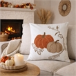 Niva Square Throw Pillow- Embroidered Rust Pumpkins- White Cotton 20 Inch