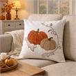 Niva Square Throw Pillow- Embroidered Rust Pumpkins- White Cotton 20 Inch