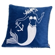 Niva Square Throw Pillow- Embroidered White Mermaid- Blue Velvet- 20 Inch