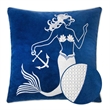 Niva Square Throw Pillow- Embroidered White Mermaid- Blue Velvet- 20 Inch