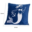 Niva Square Throw Pillow- Embroidered White Mermaid- Blue Velvet- 20 Inch