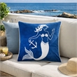 Niva Square Throw Pillow- Embroidered White Mermaid- Blue Velvet- 20 Inch