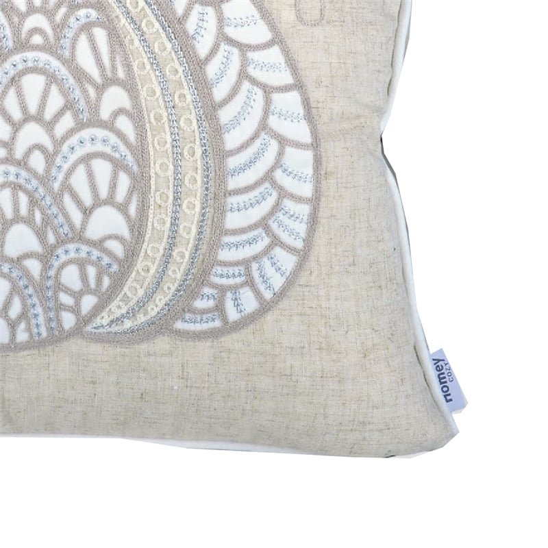 Niva Square Throw Pillow- Lace Embroidered Pumpkin- Linen-Blend Taupe 20 Inch
