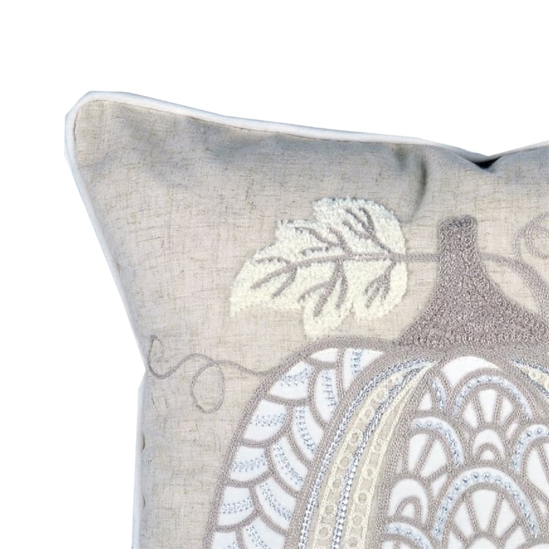 Niva Square Throw Pillow- Lace Embroidered Pumpkin- Linen-Blend Taupe 20 Inch