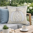 Niva Square Throw Pillow- Lace Embroidered Pumpkin- Linen-Blend Taupe 20 Inch