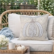 Niva Square Throw Pillow- Lace Embroidered Pumpkin- Linen-Blend Taupe 20 Inch