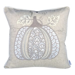 Niva Square Throw Pillow- Lace Embroidered Pumpkin- Linen-Blend Taupe 20 Inch