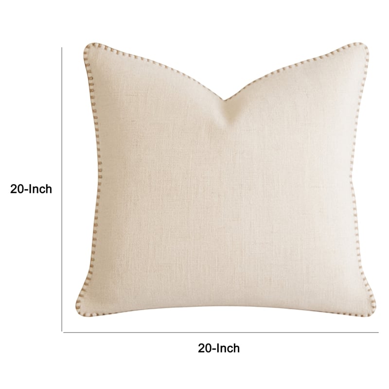 Niva Square Throw Pillow- Linen-Like Ivory- Decorative Stitched trim 24x24