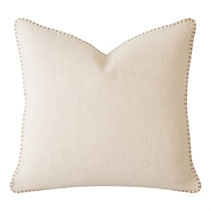 Niva Square Throw Pillow- Linen-Like Ivory- Decorative Stitched trim 24x24
