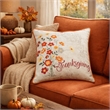 Niva Square Throw Pillow- Thanksgiving Embroidery- Orange Cotton-Blend 20 Inch
