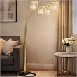 Kyle Arch Floor Lamp- Adjustable Arms- 4 Square Crystal Shades- Black- Gold