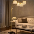 Kyle Arch Floor Lamp- Adjustable Arms- 4 Square Crystal Shades- Black- Gold