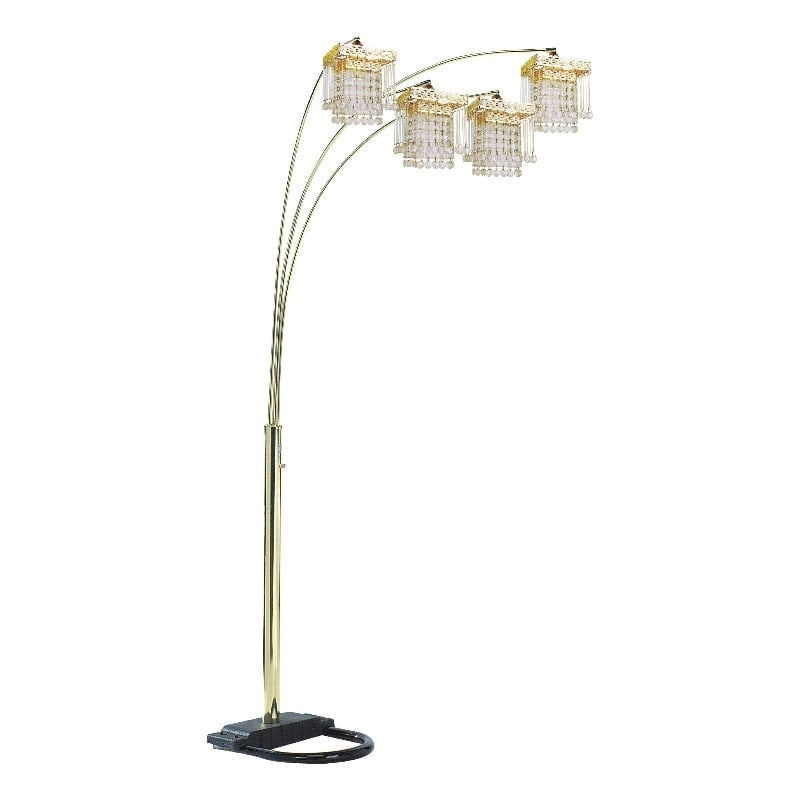 Kyle Arch Floor Lamp- Adjustable Arms- 4 Square Crystal Shades- Black- Gold