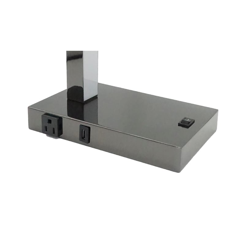 L Shaped LED Desk Lamp- USB and Power Outlet- Rocker Switch- Chrome Metal