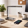 L Shaped LED Desk Lamp- USB and Power Outlet- Rocker Switch- Chrome Metal