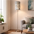 Retro Floor Lamp- 62 Inch- Gray and White Drum Shade- Pull Chain Switch