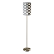 Retro Floor Lamp- 62 Inch- Gray and White Drum Shade- Pull Chain Switch