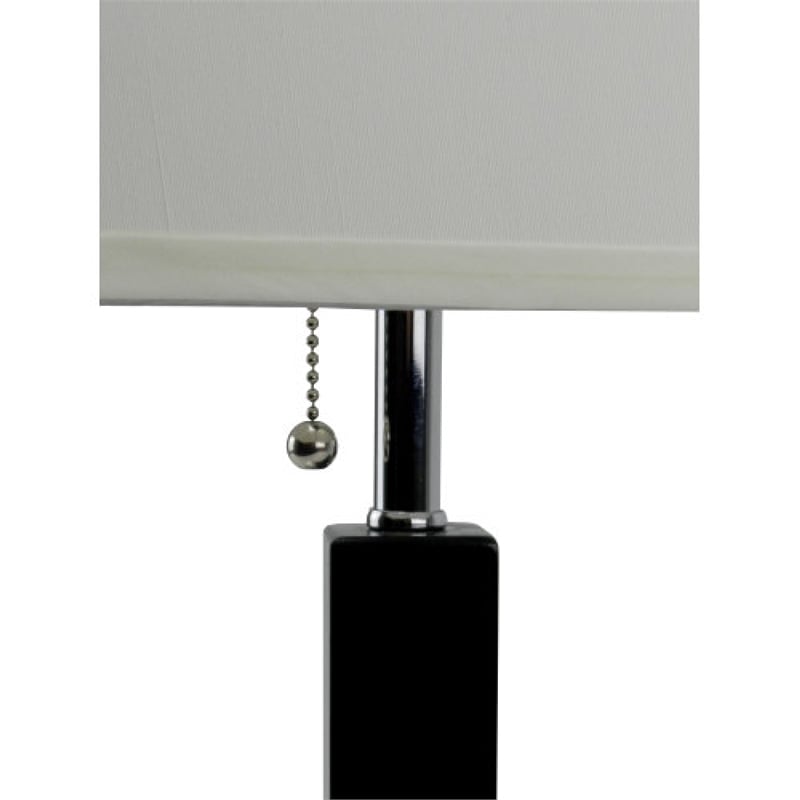 Table Lamp- White Fabric Shade- Square Brown Body- Chrome Metal Base