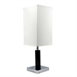 Table Lamp- White Fabric Shade- Square Brown Body- Chrome Metal Base