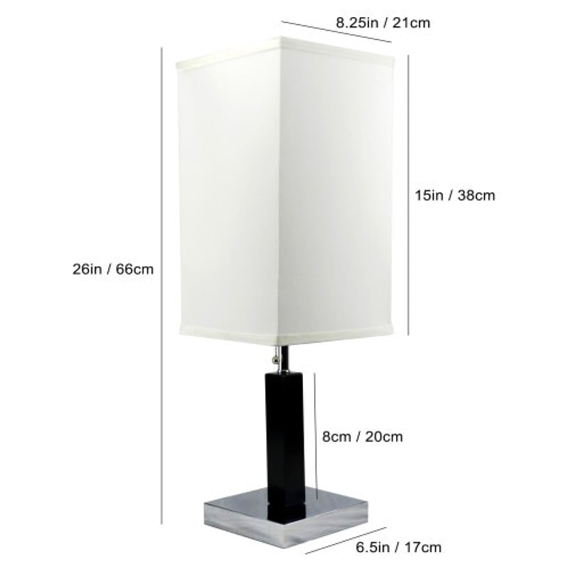 Table Lamp- White Fabric Shade- Square Brown Body- Chrome Metal Base