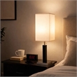 Table Lamp- White Fabric Shade- Square Brown Body- Chrome Metal Base