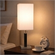 Table Lamp- White Fabric Shade- Square Brown Body- Chrome Metal Base