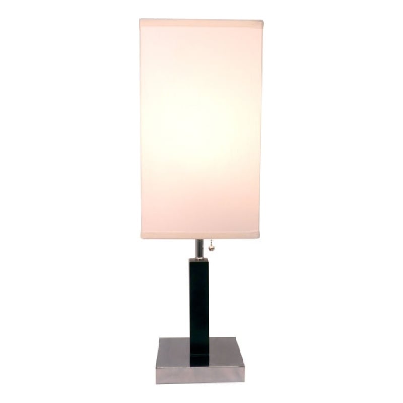Table Lamp- White Fabric Shade- Square Brown Body- Chrome Metal Base