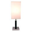 Table Lamp- White Fabric Shade- Square Brown Body- Chrome Metal Base