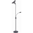 Torchiere Floor Lamp w LED Reading Light- Adjustable Arm- Satin Nickel