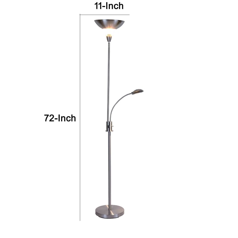Torchiere Floor Lamp w LED Reading Light- Adjustable Arm- Satin Nickel