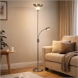 Torchiere Floor Lamp w LED Reading Light- Adjustable Arm- Satin Nickel