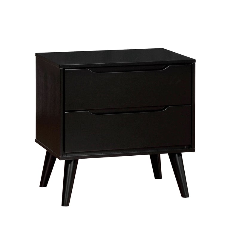 Queen Bedroom Set- Black Wood- 2 Piece Set with Nightstand