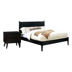 Queen Bedroom Set- Black Wood- 2 Piece Set with Nightstand