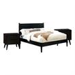 Queen Bedroom Set- Black Wood- 3 Piece Set with 2 Nightstands