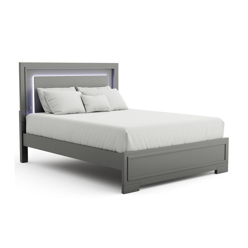 Queen Bedroom Set- Dark Gray- Metallic Gray Wood- 2 Piece Set with Nightstand