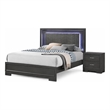 Queen Bedroom Set- Dark Gray- Metallic Gray Wood- 2 Piece Set with Nightstand