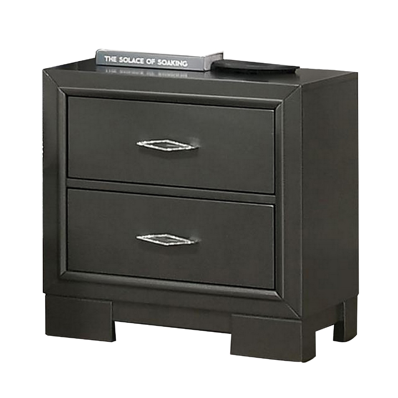 Queen Bedroom Set- Dark Gray- Metallic Gray Wood- 3 Piece Set with 2 Nightstands