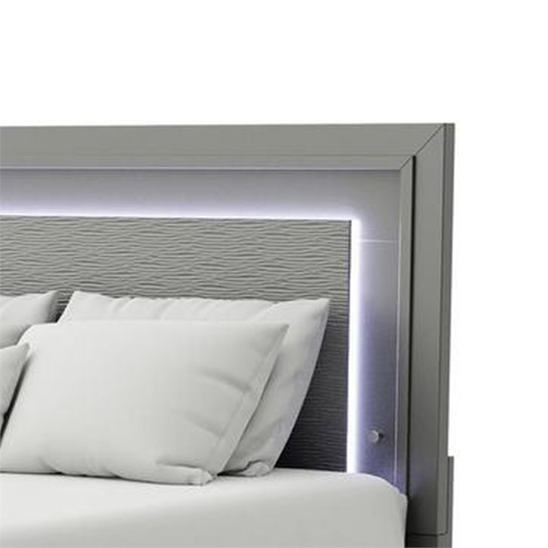 Queen Bedroom Set- Dark Gray- Metallic Gray Wood- 3 Piece Set with 2 Nightstands