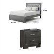 Queen Bedroom Set- Dark Gray- Metallic Gray Wood- 3 Piece Set with 2 Nightstands