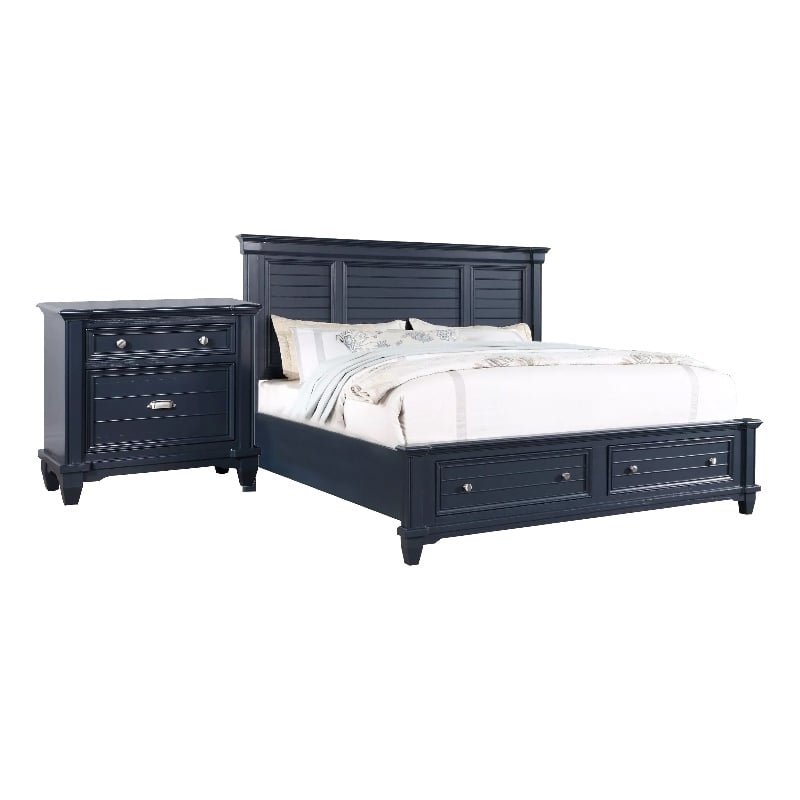 Queen Bedroom Set- Slate Blue- Nickel Wood- 2 Piece Set with Nightstand