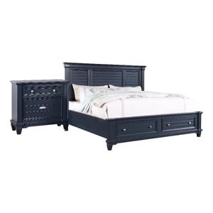 Queen Bedroom Set- Slate Blue- Nickel Wood- 2 Piece Set with Nightstand