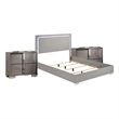 Queen Bedroom Set- Light Taupe- Chrome Silver Wood-3 Piece Set with 2 Nightstand