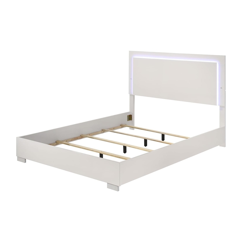 Queen Bedroom Set- White- Chrome- Chrome Silver Wood-2 Piece Set with Nightstand